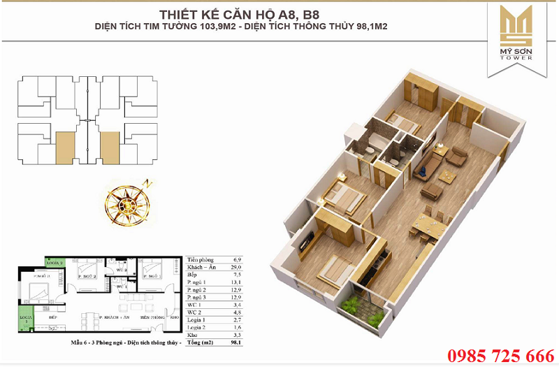Thiết kế căn 103,9m2 Mỹ Sơn Tower 62 Nguyễn Huy Tưởng - Thanh Xuân