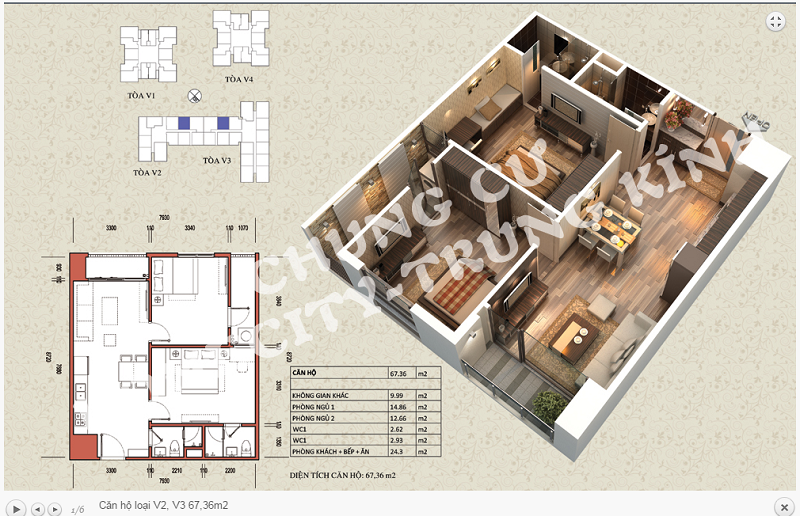 Thiết kế chi tiết căn hộ 67,36 m2 tòa V2 - V3 dự án Home City 177 Trung Kính