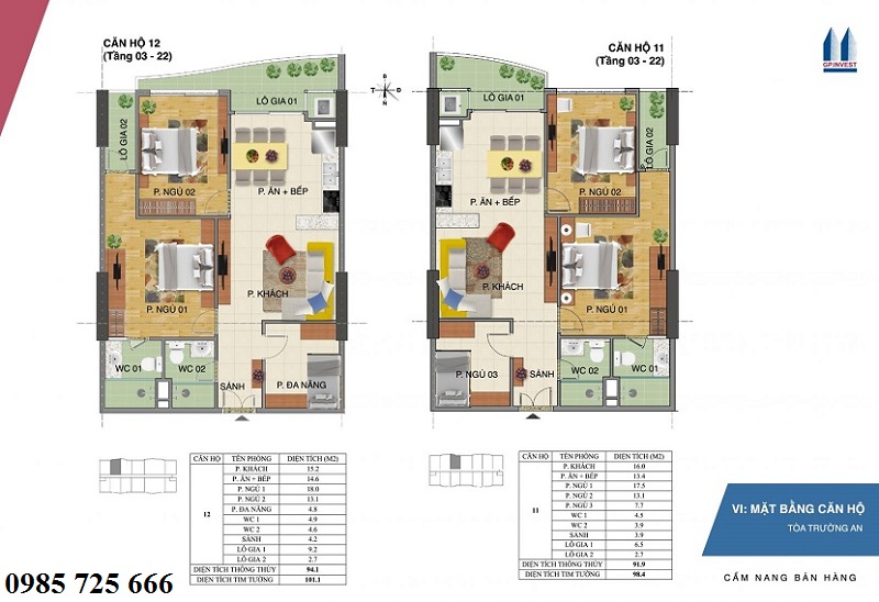 Thiết kế chi tiết căn hộ 11-12 tòa Trường An - 1 Phùng Chí Kiên - Hoàng Quốc Việt
