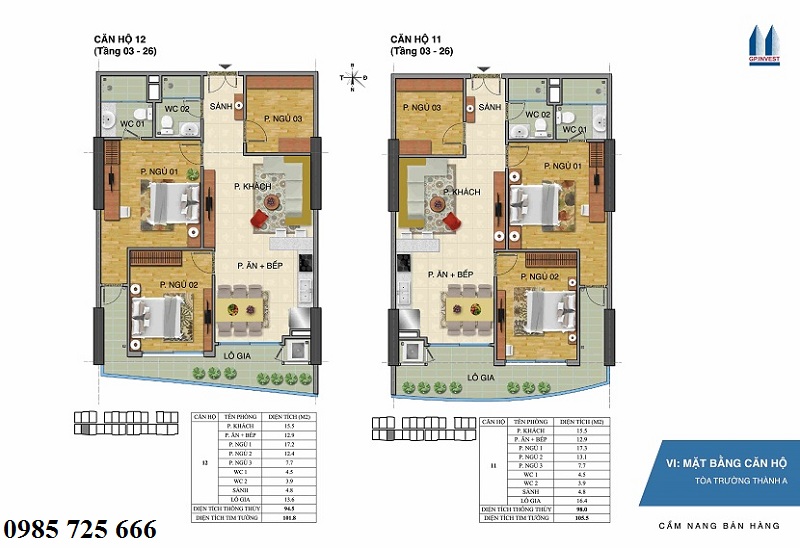 Thiết kế chi tiết căn hộ 11-12 tòa Trường Thành A - 1 Phùng Chí Kiên - Hoàng Quốc Việt
