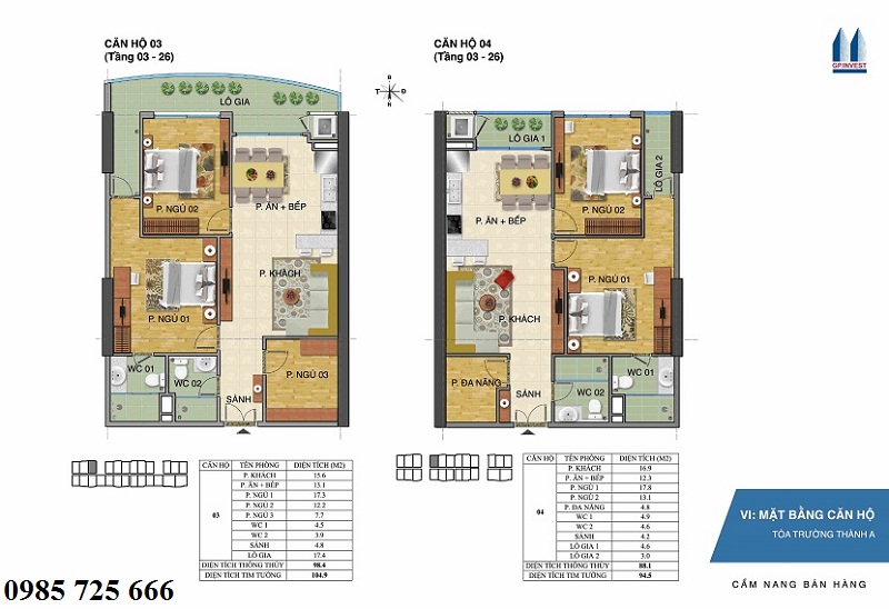Thiết kế chi tiết căn hộ 3-4 tòa Trường Thành A - 1 Phùng Chí Kiên - Hoàng Quốc Việt