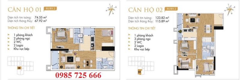 Thiết kế chi tiết căn hộ 1-2 Ruby 2 Goldmark City - 136 Hồ Tùng Mậu - Từ Liêm