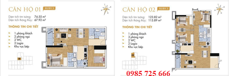 Thiết kế chi tiết căn hộ 1-2 Ruby 3 Goldmark City- 136 Hồ Tùng Mậu - Từ Liêm