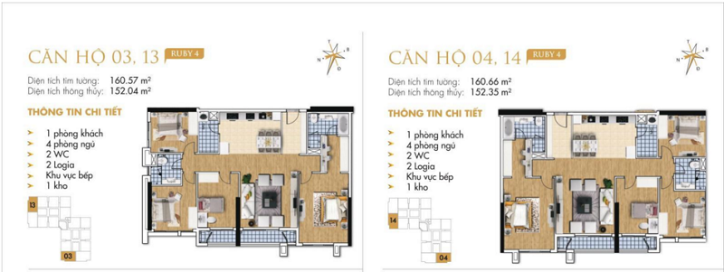 Thiết kế chi tiết căn hộ 3-4-13-14 Ruby 4 Goldmark City- 136 Hồ Tùng Mậu - Từ Liêm