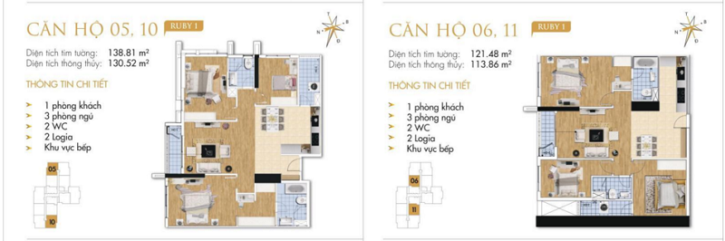 Thiết kế chi tiết căn hộ 5-6-10-11 Ruby 1 Goldmark City - 136 Hồ Tùng Mậu - Từ Liêm