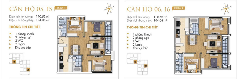 Thiết kế chi tiết căn hộ 5-6-15-16 Ruby 4 Goldmark City- 136 Hồ Tùng Mậu - Từ Liêm