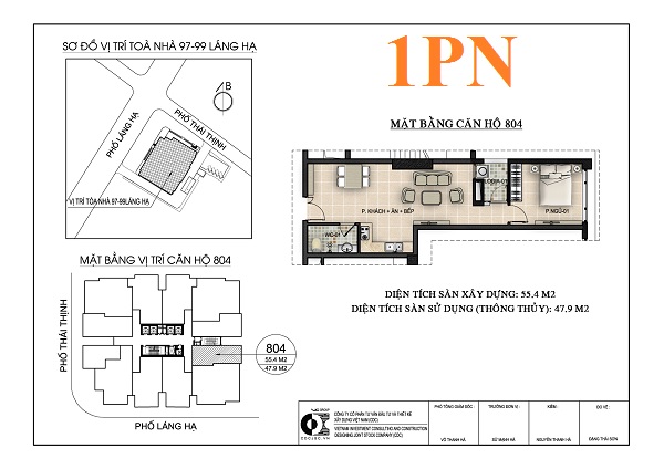 Thiết kế căn hộ 1PN chung cư 97-99 Láng Hạ Petrowaco