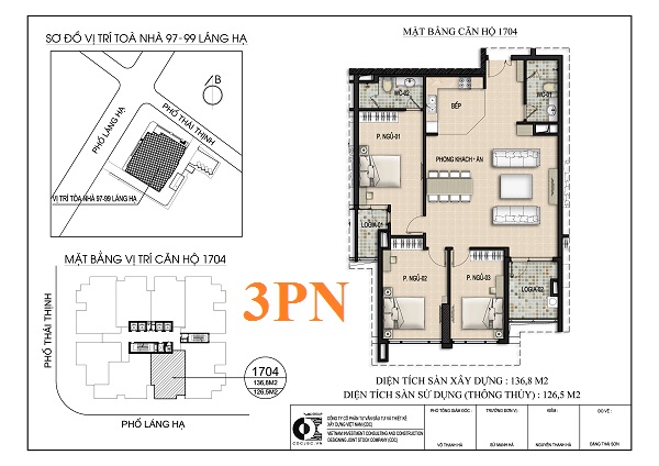 Thiết kế căn hộ 3PN chung cư 97-99 Láng Hạ Petrowaco