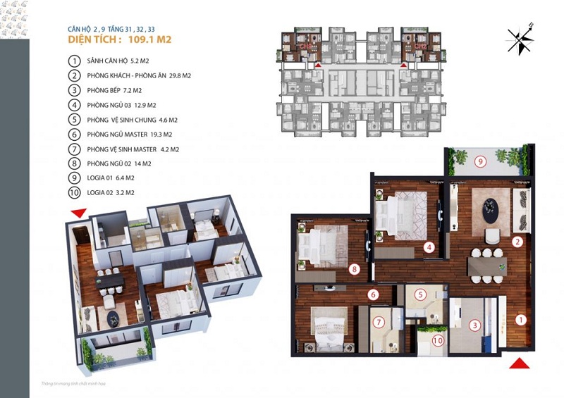 Thiết kế căn hộ 2-9 tầng 31-33 Gold Tower 275 Nguyễn Trãi