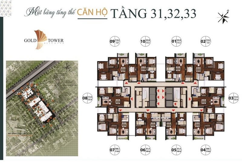 Mặt bằng tầng 31-33 Gold Tower 275 Nguyễn Trãi