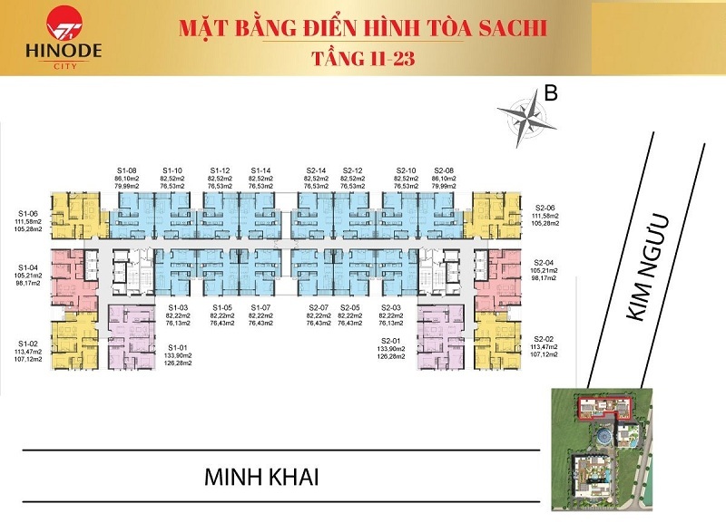 Mặt bằng tòa Sachi T11-23 Hinode City 210 Minh Khai