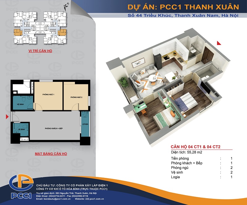 Thiết kế căn hộ C1 dự án PCC1 Thanh Xuân - 44 Triều Khúc