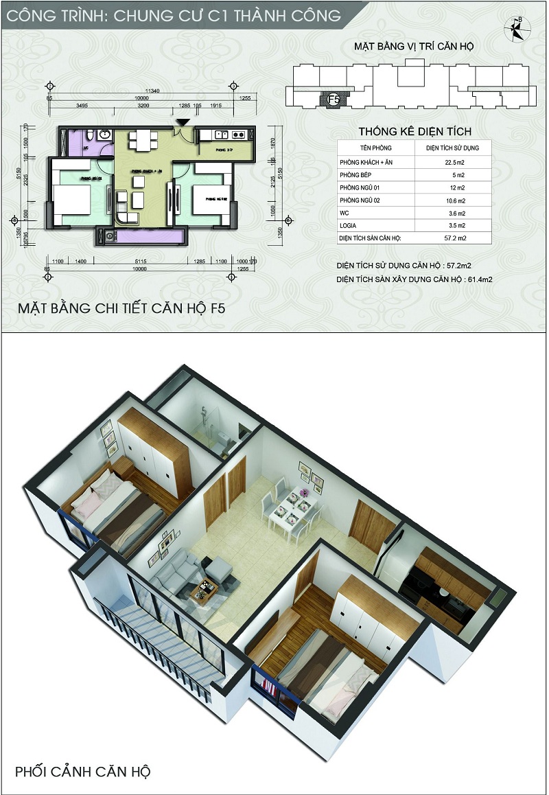 Thiết kế căn hộ F5 dự án chung cư C1 Thành Công