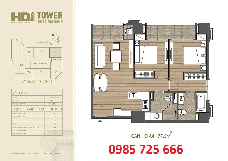 Thiết kế căn hộ A4 chung cư HDI Tower 55 Lê Đại Hành