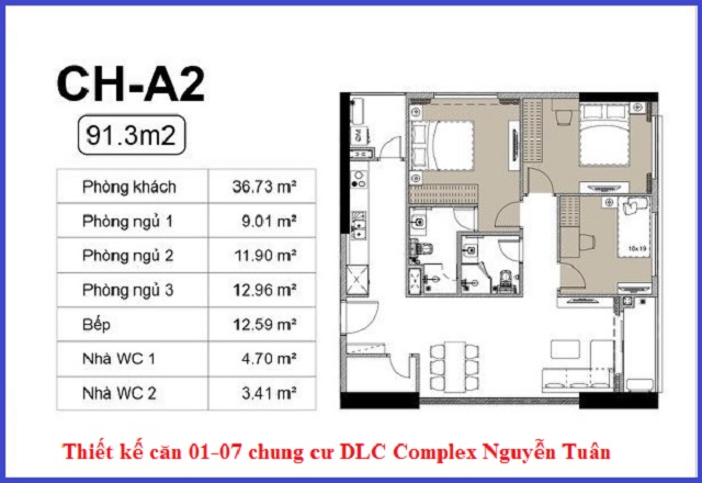 Thiết kế căn 01-07 chung cư DLC Complex Nguyễn Tuân - Ngụy Như Kon Tum