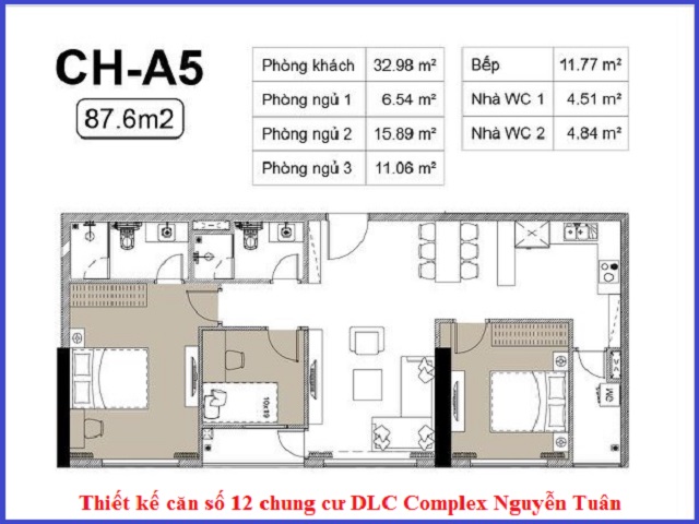 Thiết kế căn 12 chung cư DLC Complex Nguyễn Tuân - Ngụy Như Kon Tum