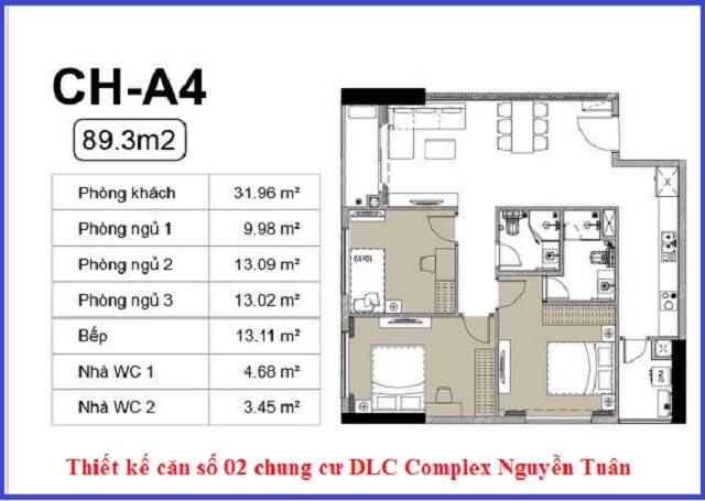 Thiết kế căn 02 chung cư DLC Complex Nguyễn Tuân - Ngụy Như Kon Tum