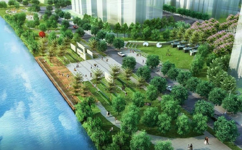 Công viên hồ điều hòa trước dự án chung cư B12 Nam Trung Yên Cầu Giấy