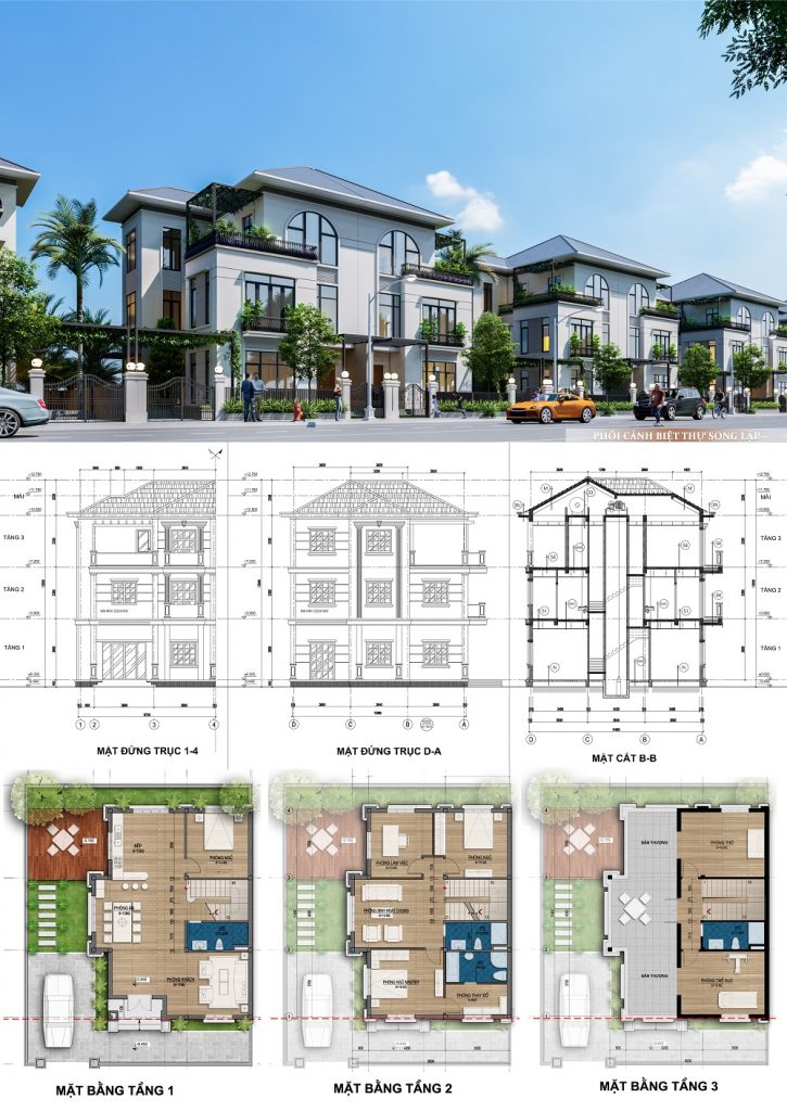 Mẫu thiết kế biệt thự song lập dự án Mê Linh Vista City 2020
