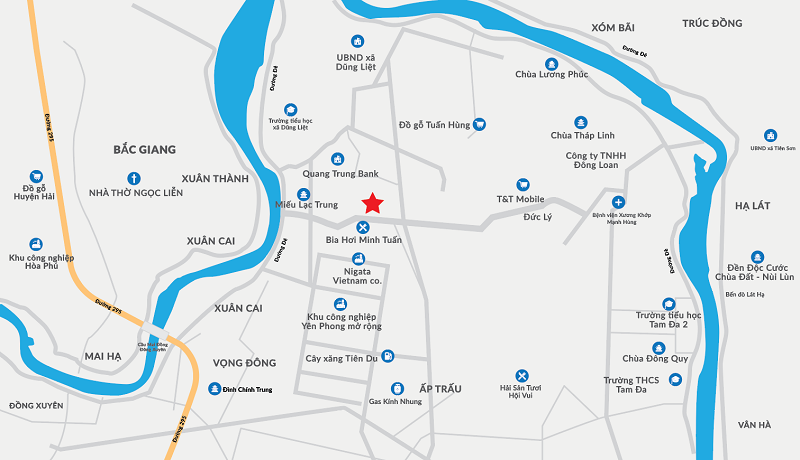 Vị trí dự án Dũng Liệt Green City Yên Phong - Bắc Ninh