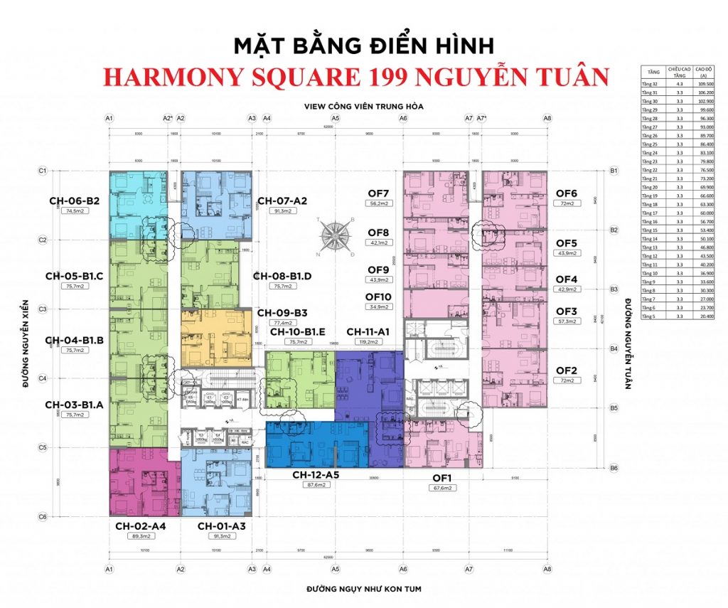 Mặt bằng căn hộ chung cư Harmony Square 199 Nguyễn Tuân