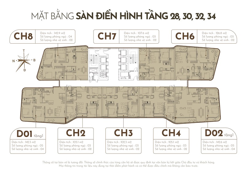Mặt bằng tầng 28-34 căn hộ chung cư Han Jardin N01-T6-T7 Ngoại Giao Đoàn