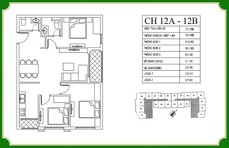 Thiết kế căn hộ 12A-12B chung cư NHS Phương Canh Residence