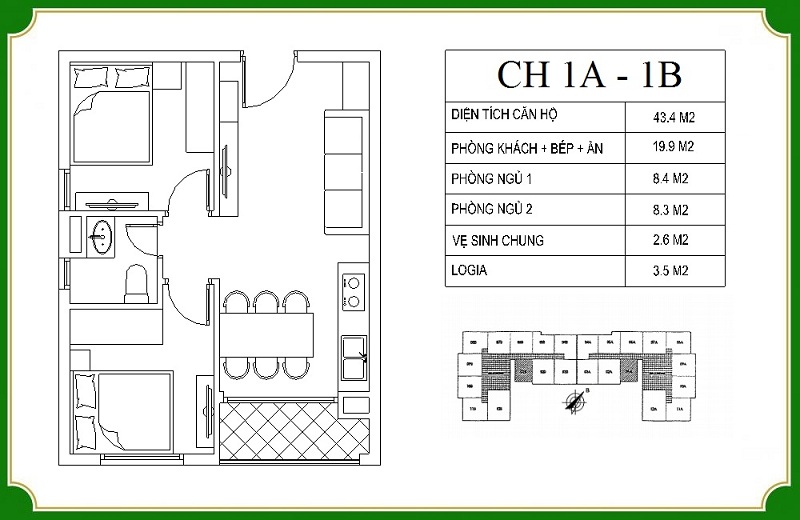 Thiết kế căn hộ 1A-1B chung cư NHS Phương Canh Residence