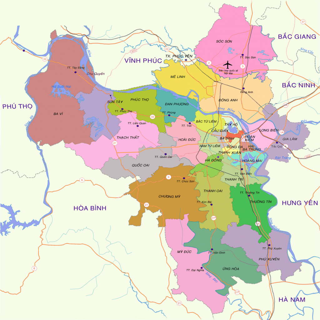Bản đồ hành chính các quận huyện Hà Nội
