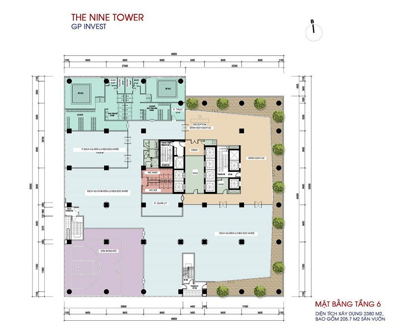 Mặt bằng tầng 6 dự án chung cư The Nine Tower số 9 Phạm Văn Đồng