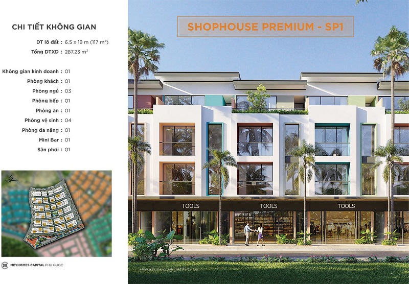 Phối cảnh Shophouse Premium SP1 dự án Meyhomes Capital Phú Quốc - Tân Á Đại Thành