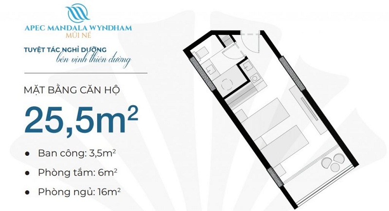 Thiết kế căn hộ 25,5m2 Apec Mandala Wyndham Mũi Né - Phan Thiết