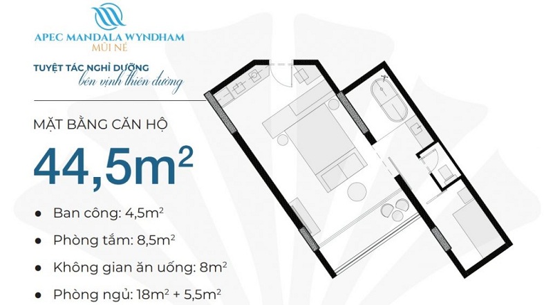 Thiết kế căn hộ 44,5m2 Apec Mandala Wyndham Mũi Né - Phan Thiết