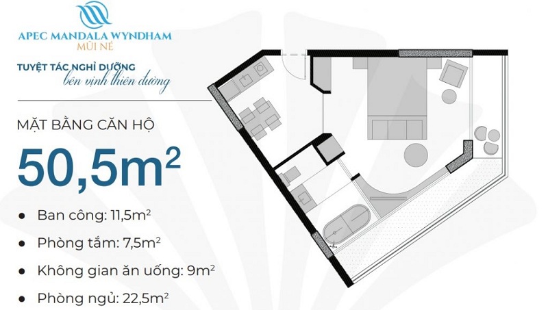 Thiết kế căn hộ 50,5m2 Apec Mandala Wyndham Mũi Né - Phan Thiết