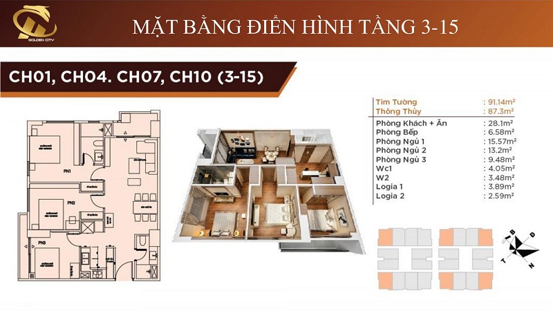 Thiết kế căn hộ 1-4-7-10 tầng 3-15 HC Golden City Bồ Đề - Long Biên