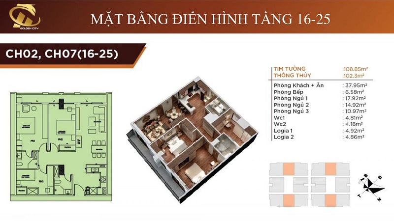Thiết kế căn hộ 2-7 tầng 16-25 HC Golden City Bồ Đề - Long Biên