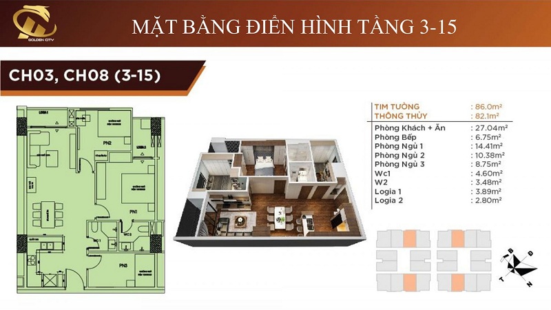 Thiết kế căn hộ 3-8 tầng 3-15 HC Golden City Bồ Đề - Long Biên