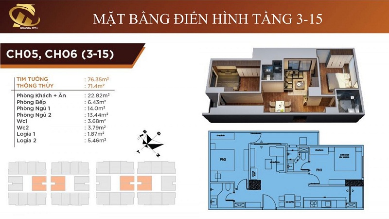 Thiết kế căn hộ 5-6 tầng 3-15 HC Golden City Bồ Đề - Long Biên
