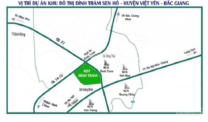 Vị trí dự án Khu Đô Thị Đình Trám Sen Hồ - Bắc Giang