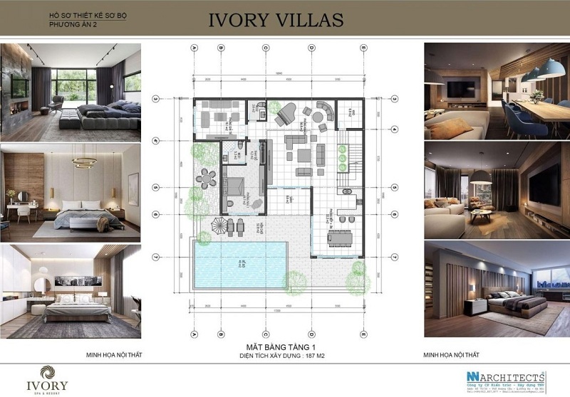 Mặt bằng tầng 1 mẫu B biệt thự Ivory Villas & Resort Hòa Bình