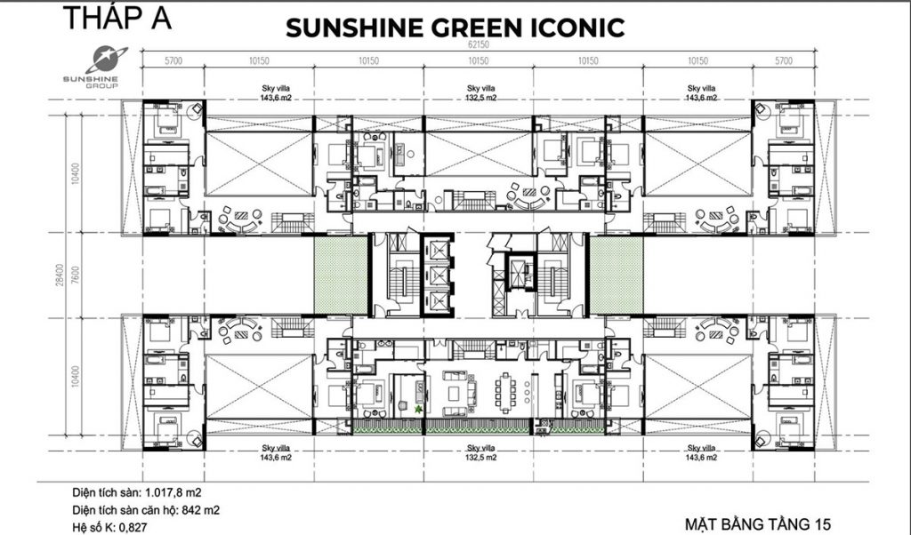 Mặt bằng tầng 15 tháp A dự án Sunshine Green Iconic Long Biên