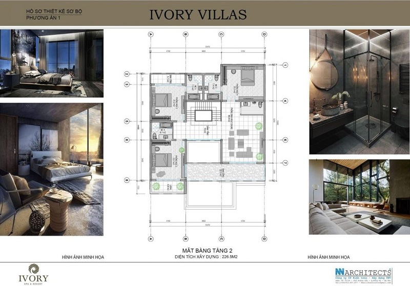 Mặt bằng tầng 2 mẫu A biệt thự Ivory Villas & Resort Hòa Bình