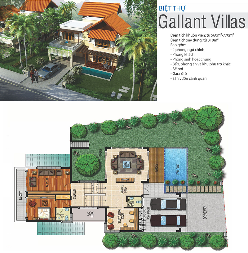 Phối cảnh biệt thự Gallant Xanh Villas Resort Hòa Lạc