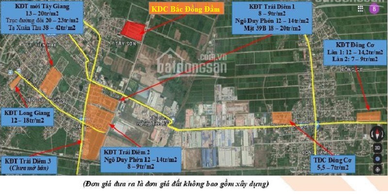 Bảng so sánh giá bán các dự án xung quanh khu dân cư Bắc Đồng Đầm - Tiền Hải - Thái Bình