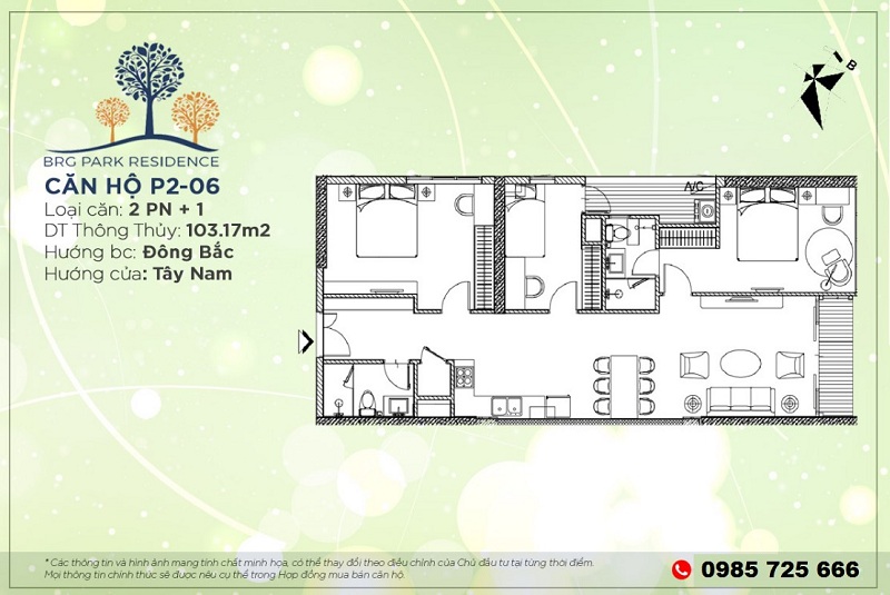 Thiết kế căn hộ 103m2 chung cư BRG Diamond Residence 25 Lê Văn Lương