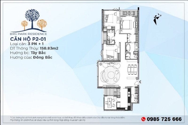 Thiết kế căn hộ 160m2 chung cư BRG Diamond Residence 25 Lê Văn Lương