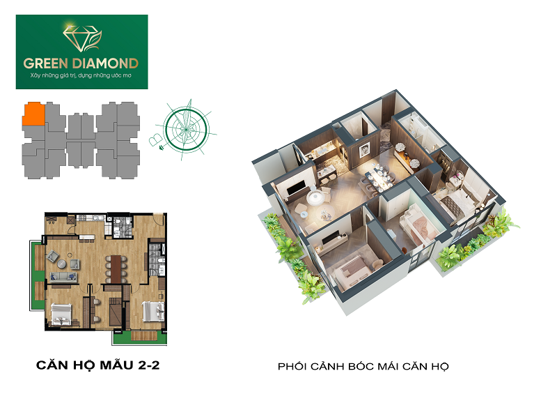Thiết kế căn hộ 3n diện tích 140m2 chung cư Green Diamond 93 Láng Hạ