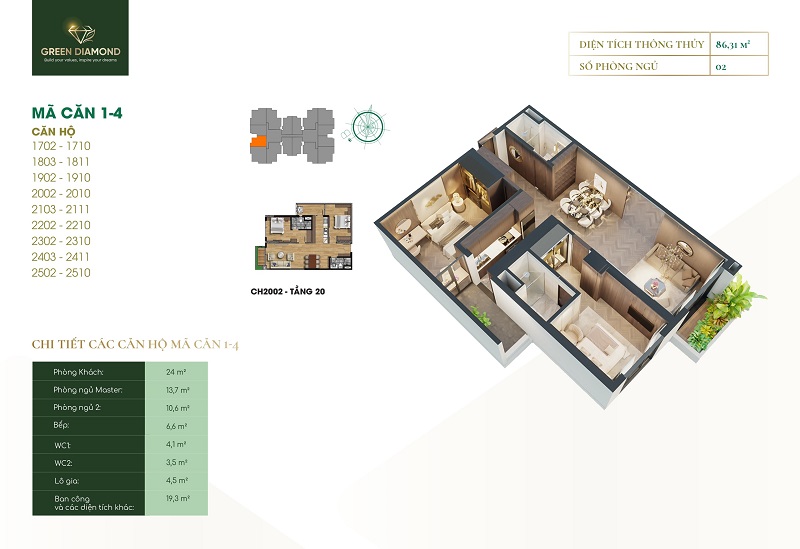 Thiết kế căn hộ 5 dự án Green Diamond 93 Láng Hạ - Vinaconex