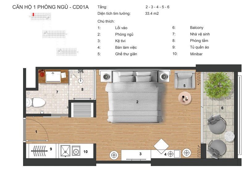 Thiết kế căn hộ studio dự án Apec Mandala Kim Bôi - Hòa Bình