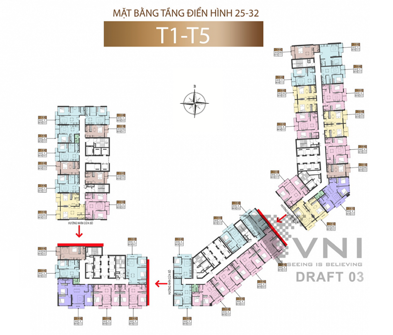 Mặt bằng căn hộ toà T1-T5 tầng 25 đến 32 chung cư Sun Marina Town Hạ Long